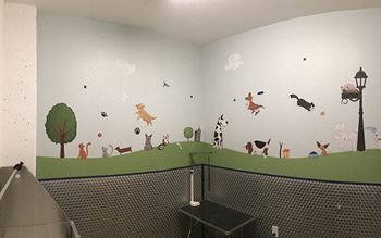 Pet salon: dedicated pet washing and drying station with 24/7 controlled access.